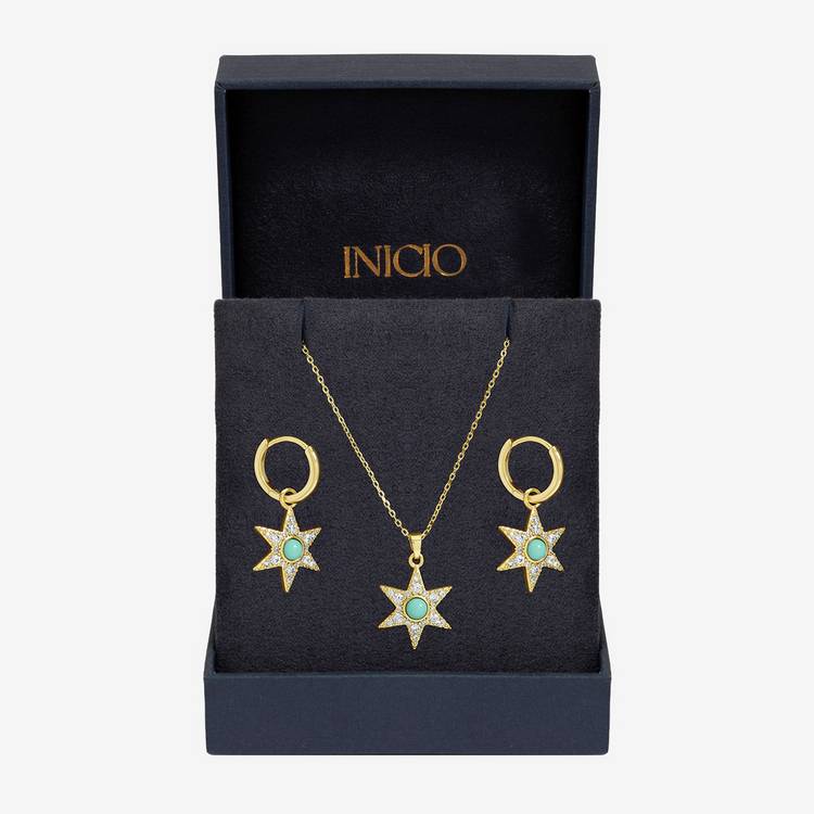 Inicio 14ct gold plated turquoise star pendant earrings - British product