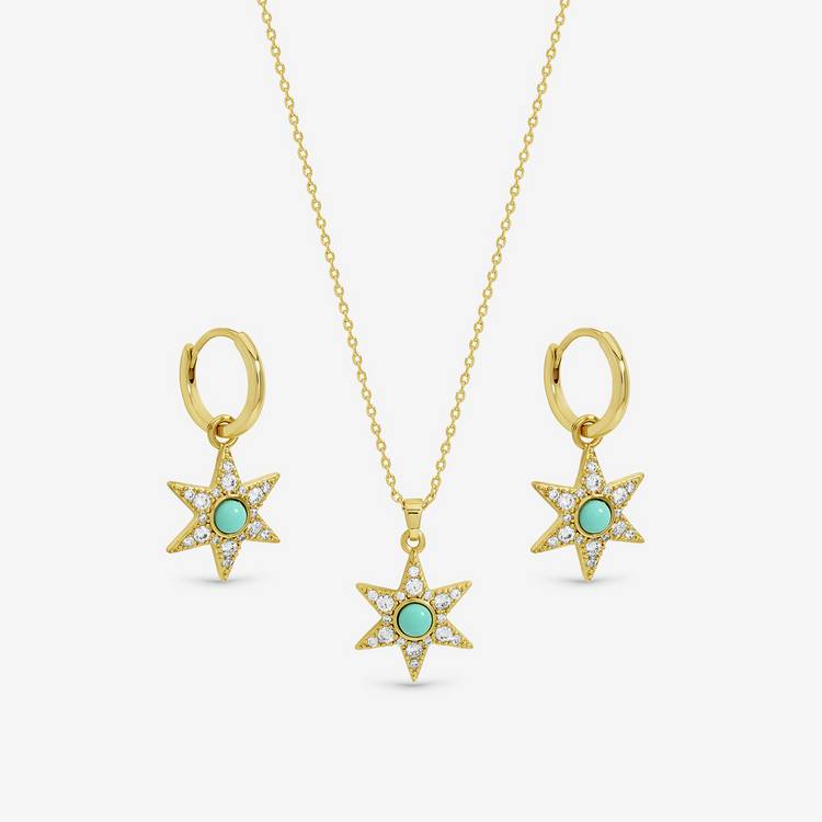 Inicio 14ct gold plated turquoise star pendant earrings - British product