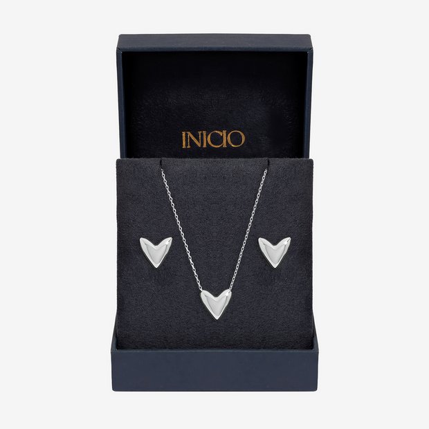Inicio sterling silver plated puff heart jewellery set - British product