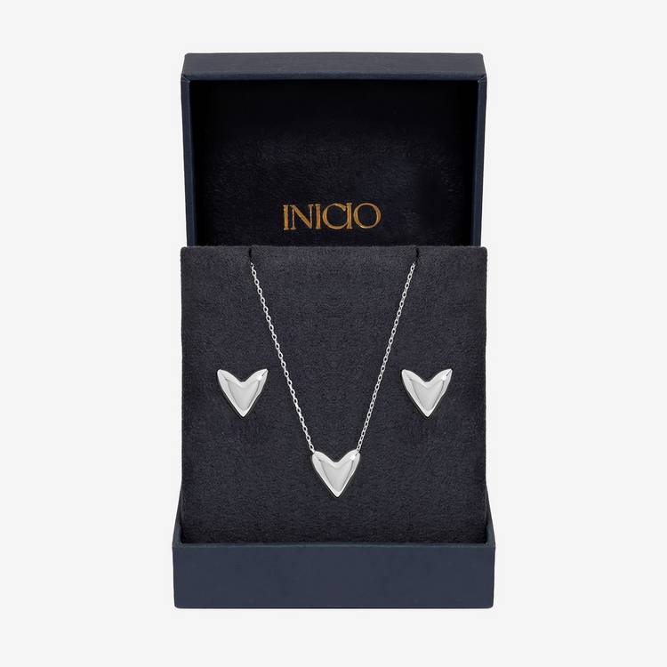 Inicio sterling silver plated puff heart jewellery set - British product