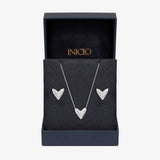 Inicio sterling silver plated puff heart jewellery set - British product