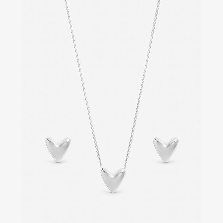 Inicio sterling silver plated puff heart jewellery set - British product