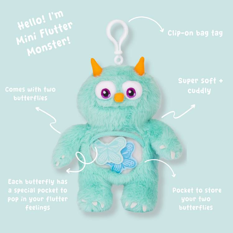 Flutter Monster 20cm mini soft toy with butterflies and note cards (British brand)
