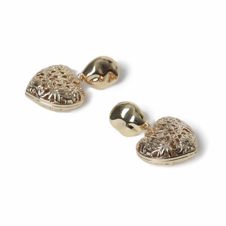 Freedom gold-tone chunky etched heart drop earrings - British product