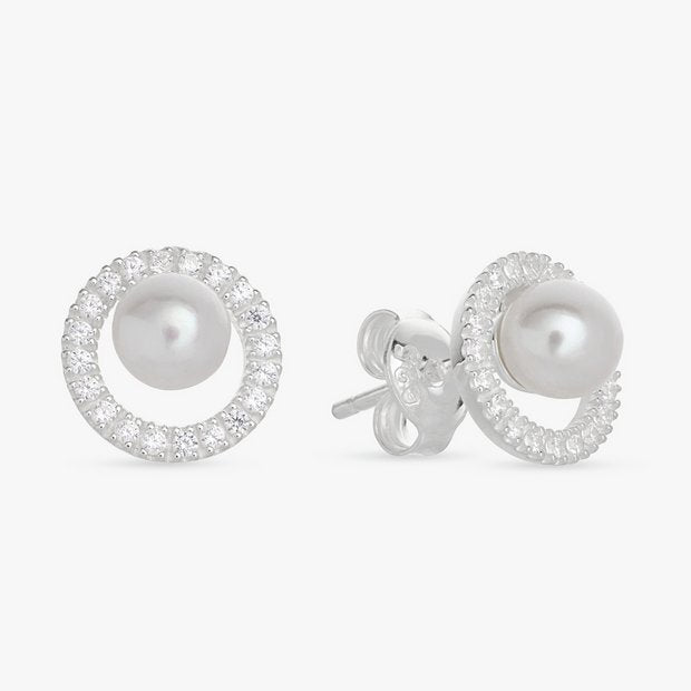Revere pearl cubic zirconia stud earrings 9.5mm (British brand)