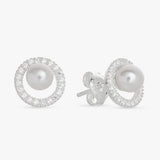Revere pearl cubic zirconia stud earrings 9.5mm (British brand)