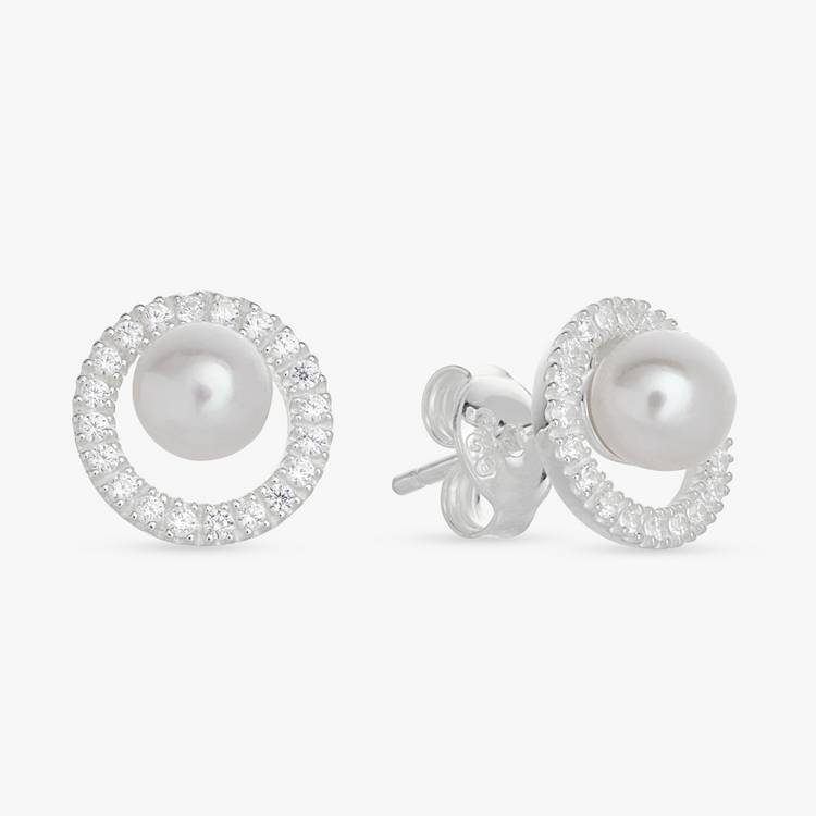 Revere pearl cubic zirconia stud earrings 9.5mm (British brand)