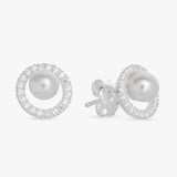 Revere pearl cubic zirconia stud earrings 9.5mm (British brand)