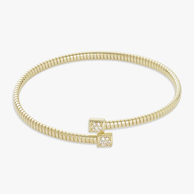 Revere 9ct gold plated sterling silver cuff bangle with cubic zirconia 20cm - British product