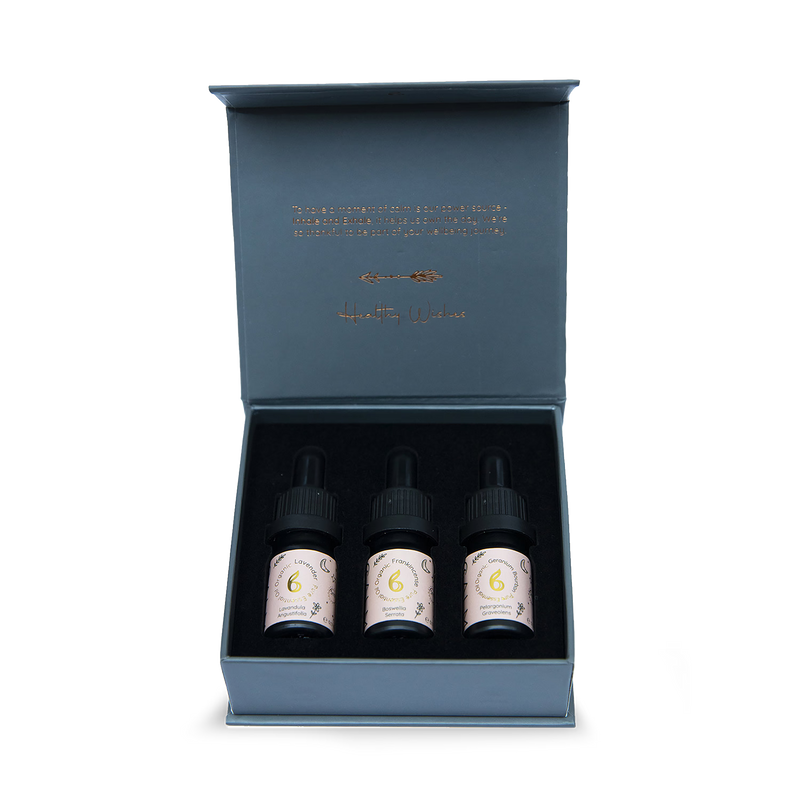 B Calm essential oil set Geranium Lavender Frankincense 3x5ml - British product