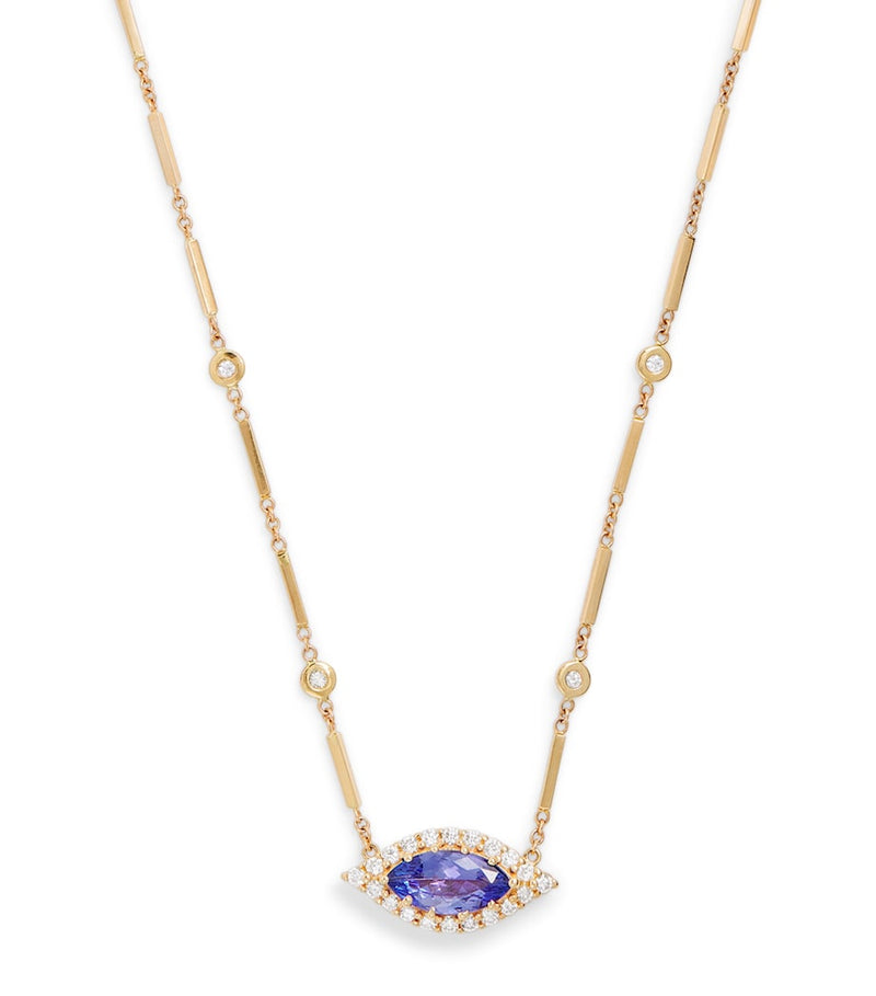 Jacquie Aiche evil eye necklace yellow gold diamond tanzanite (British brand)