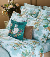 Floral Print Organic Cotton Sateen Flat Sheet for Super King Bed, 270cm x 295cm