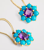 Jennifer Meyer gold flower drop earrings turquoise amethyst 23.5mm - British product