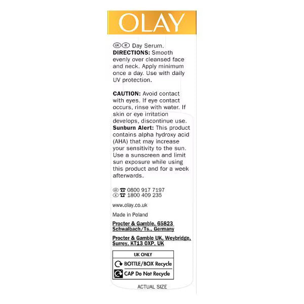 Olay Vitamin C AHA24 Gel Day Serum 40ml, imported from the UK