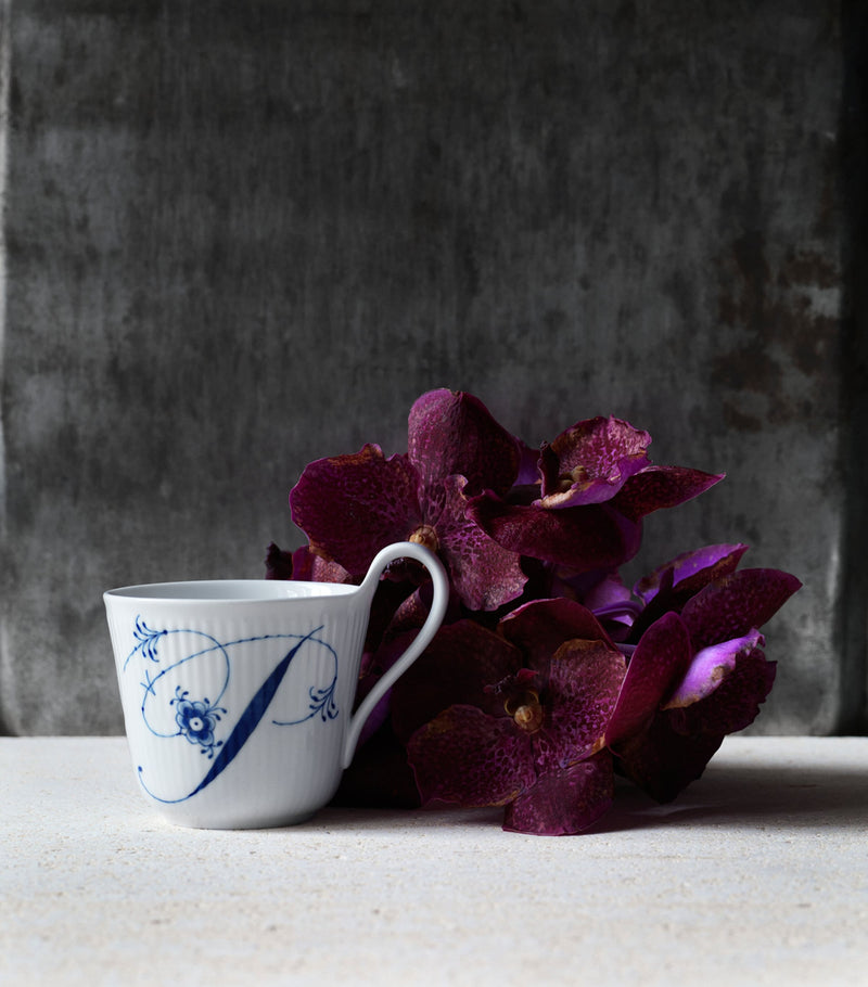Royal Copenhagen porcelain fluted alphabet mug, imported from the UK