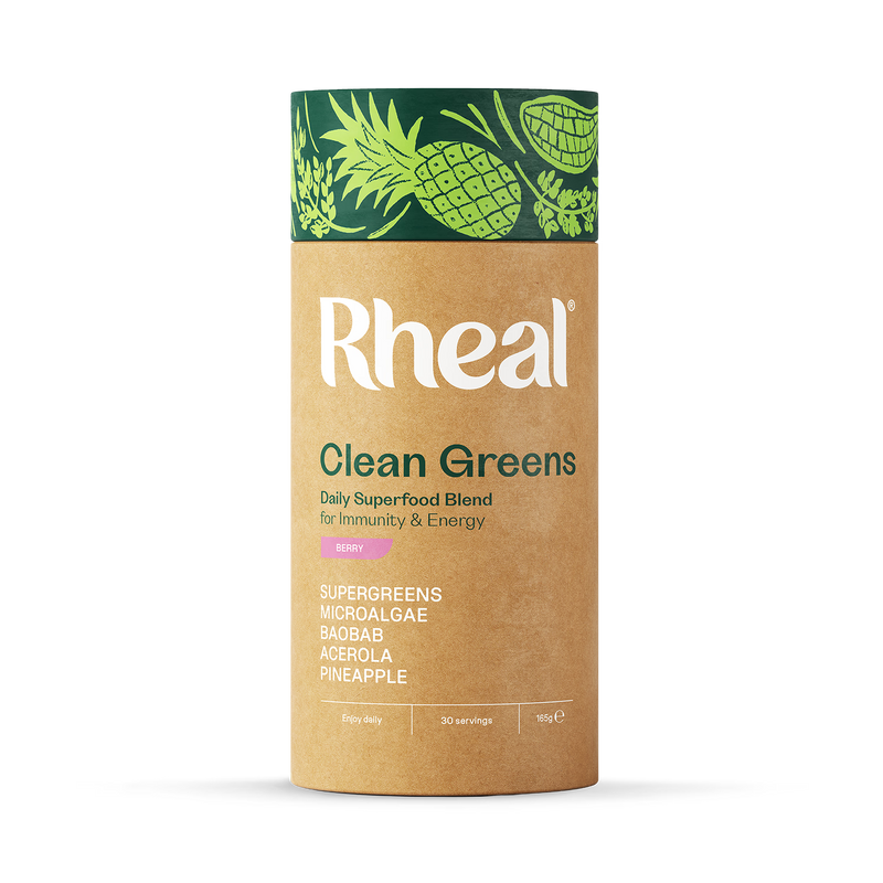 Rheal Clean Greens Berry superfood powder 165g, UK version