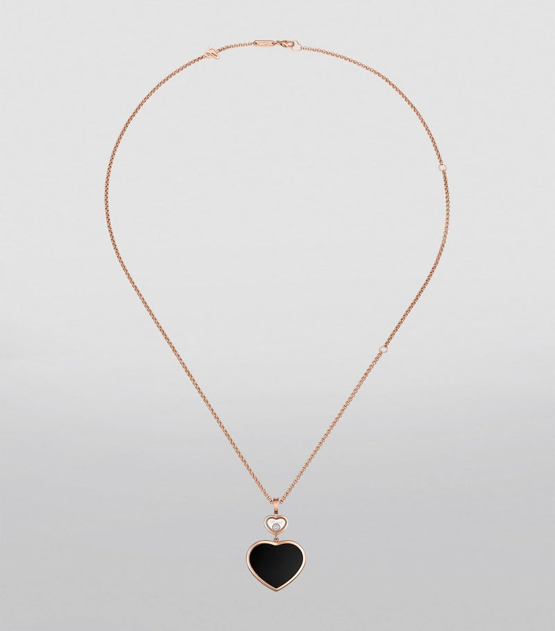 Chopard Happy Hearts necklace rose gold diamond onyx, imported from the UK