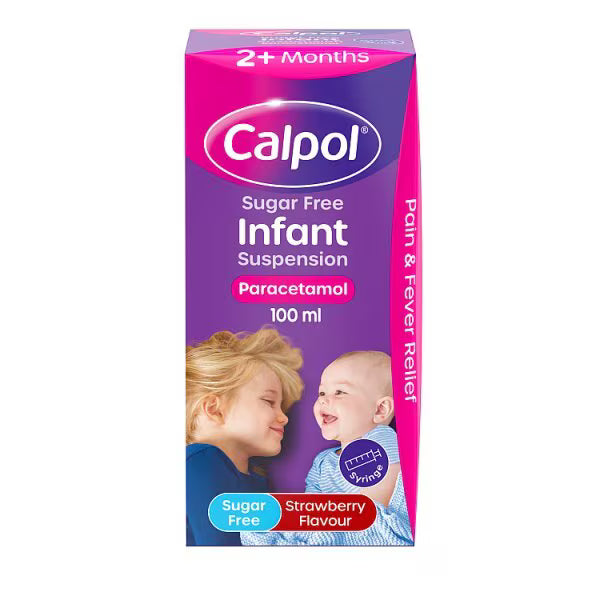 Calpol Infant Sugar Free Suspension Strawberry 100ml - British product