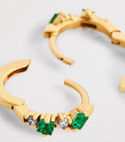 Suzanne Kalan huggie earrings yellow gold emeralds diamonds, imported from the UK