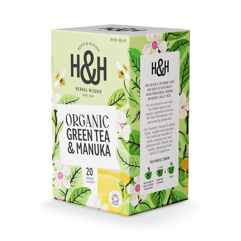 Heath Heather Organic Green Tea Manuka 20 Tea Bags, UK version