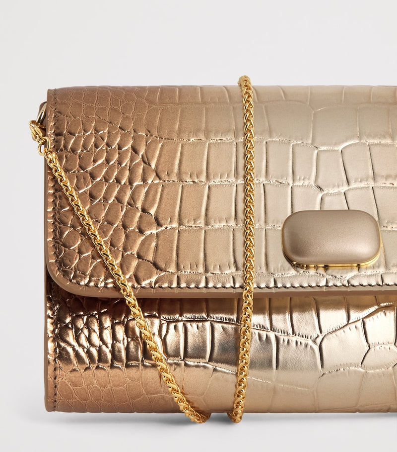 Jeffrey Levinson leather croc-embossed clutch bag compact UK version