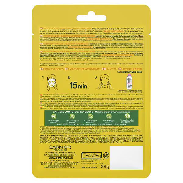 Garnier Vitamin C Brightening Glow Boosting Sheet Mask, UK version
