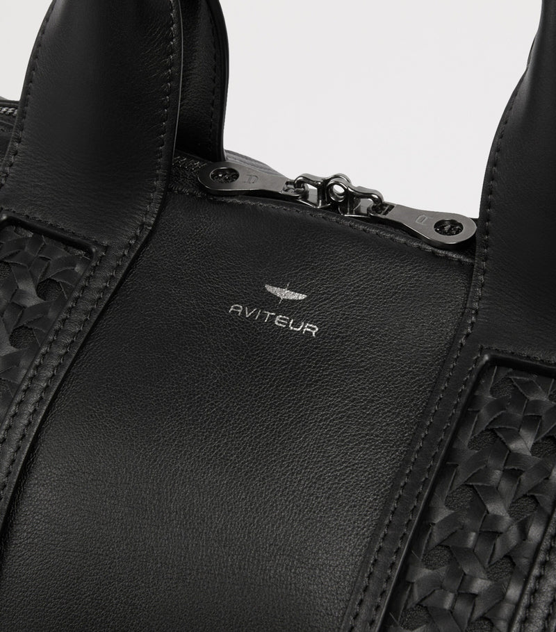 Aviteur Leather Woven-Detail Holdall with Calfskin and Alcantara Lining - British product