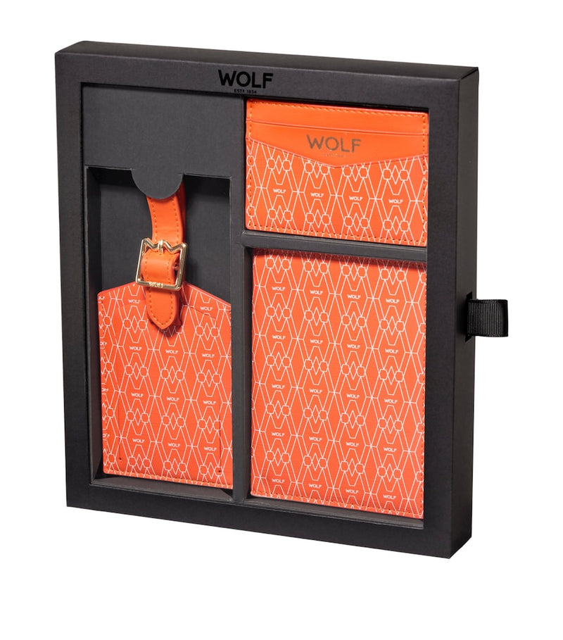 WOLF Signature passport holder card holder and luggage tag set (British brand)