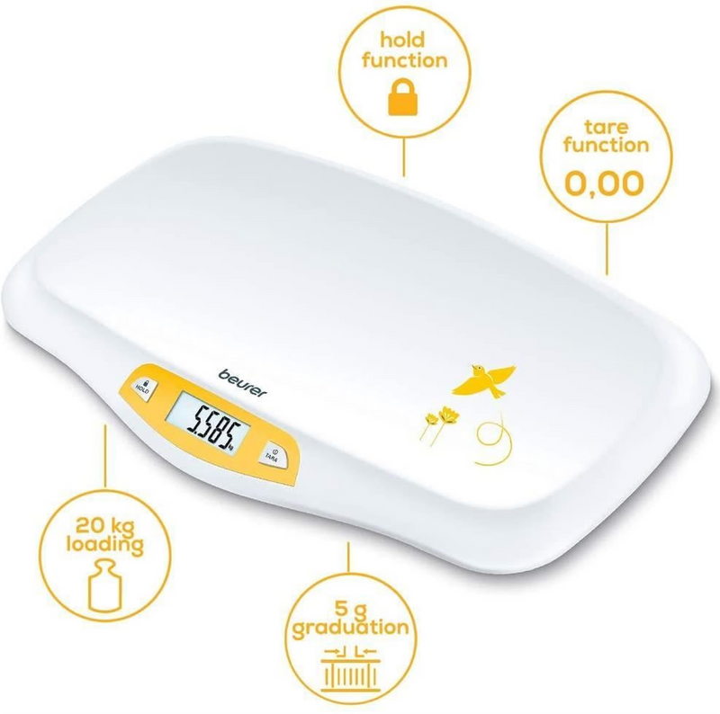 Beurer baby scale with curved weighing platform white - British product