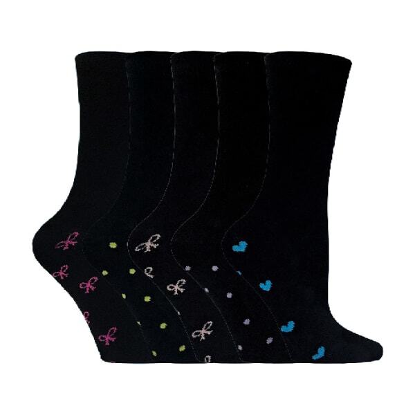 Sock Snob black cotton socks hearts bows 5 pack (British brand)