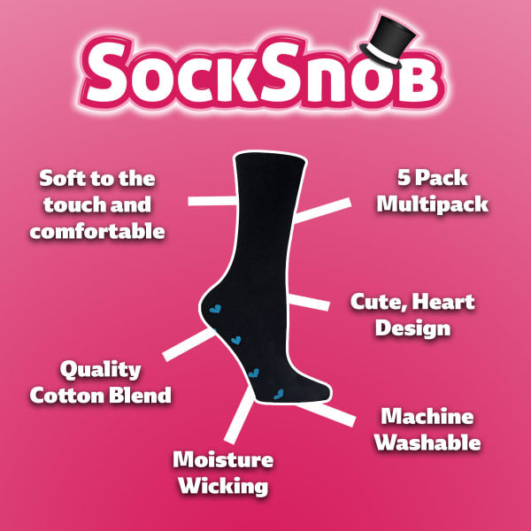 Sock Snob black cotton socks hearts bows 5 pack (British brand)