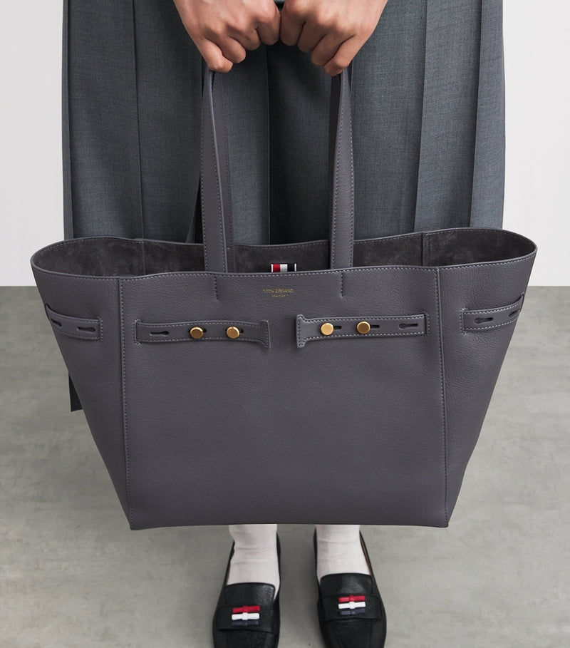 Thom Browne leather Cabas tote bag with zip pouch - British product