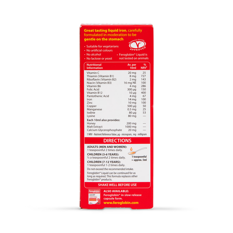 Vitabiotics Feroglobin liquid iron supplement 200ml (British brand)