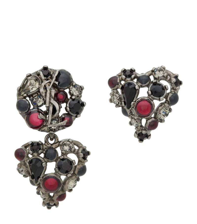 Saint Laurent Cassandre earrings, crystal hearts and brass, imported from the UK