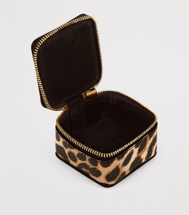 Smythson leopard print crossgrain leather trinket case, imported from the UK