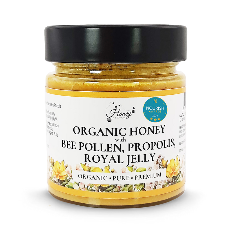 Honey Heaven organic honey bee pollen propolis royal jelly 300g (British brand)