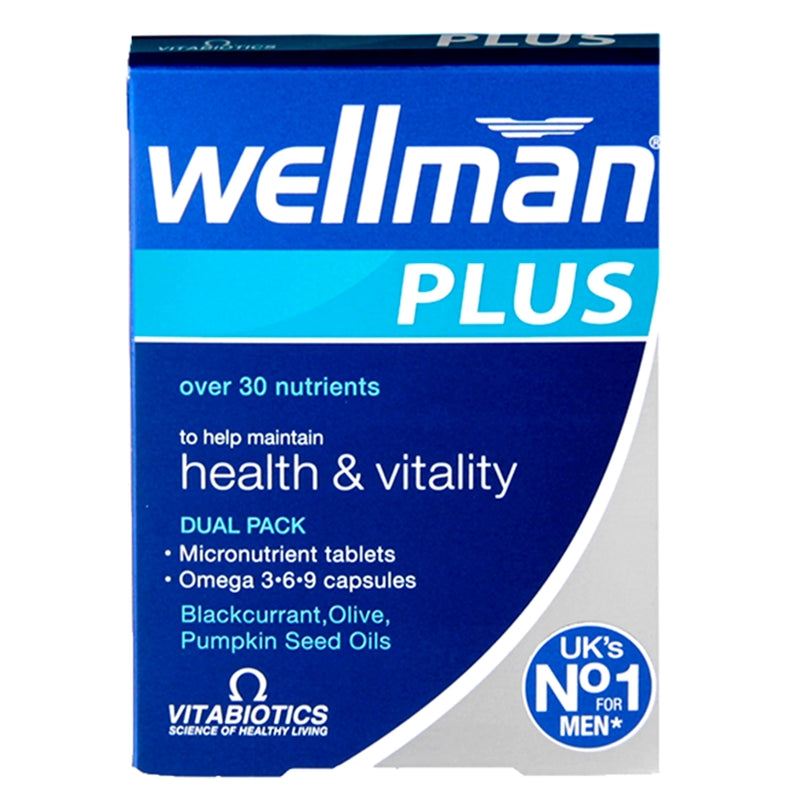 Vitabiotics Wellman Plus Omega 369 dual pack supplement, imported from the UK