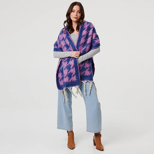 Izabel London houndstooth print oversize fringed scarf - British product