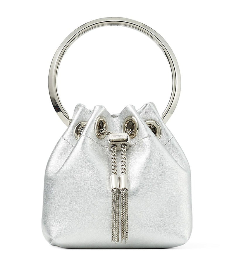 Jimmy Choo Micro Bon Bon top-handle bag silver leather (British brand)
