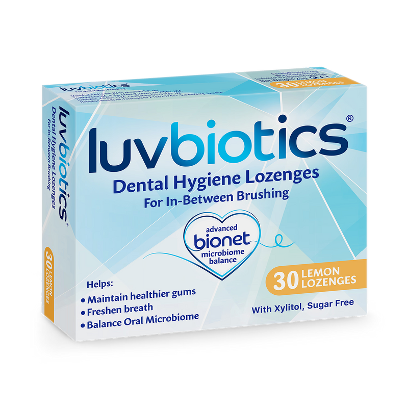 Luvbiotics probiotic dental lemon lozenges, UK version