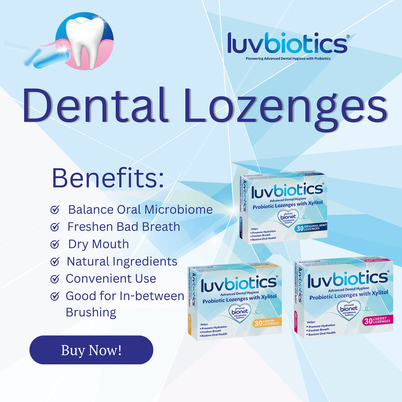 Luvbiotics probiotic dental lemon lozenges, UK version