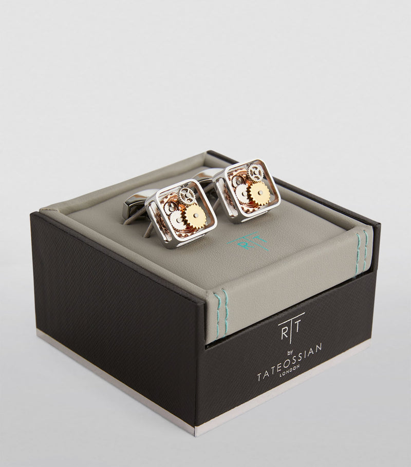 Tateossian cufflinks with square gear design, imported from the UK