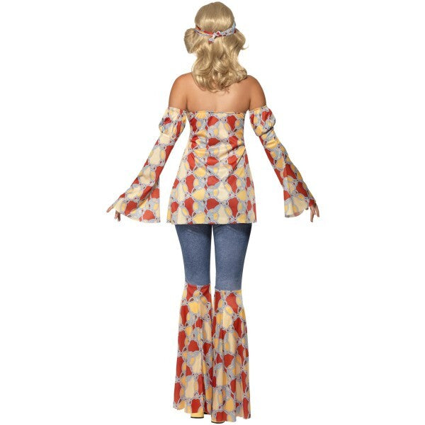 Smiffys vintage hippy 1970s costume with halterneck top flares headband - British product