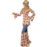 Smiffys vintage hippy 1970s costume with halterneck top flares headband - British product