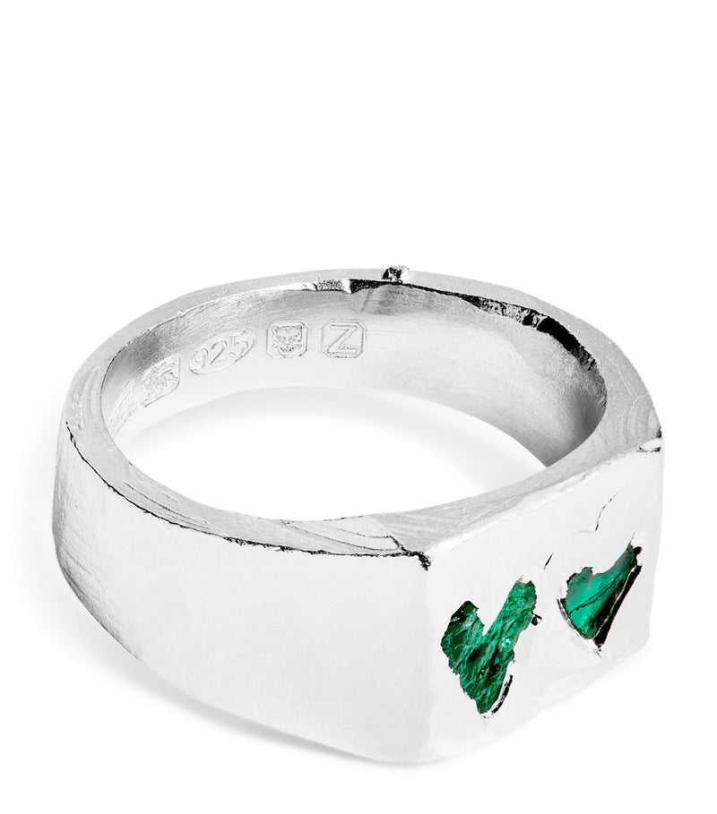 The Ouze sterling silver signet ring with emerald, UK version