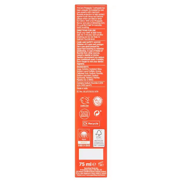 ProCare Pineapple Mint Toothpaste 75ml, imported from the UK
