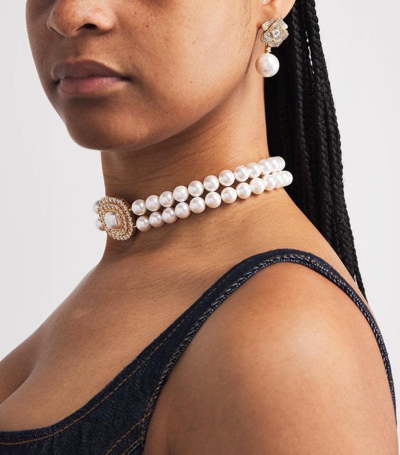 Self-Portrait crystal and faux pearl flower earrings - British product