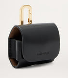 AllSaints black calfskin AirPods case with gold-tone carabiner - British product