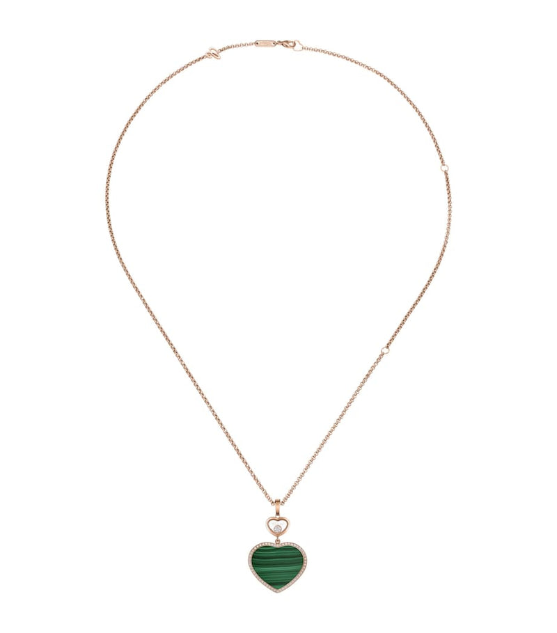 Chopard Happy Hearts pendant necklace in rose gold with diamond and malachite, imported from the UK