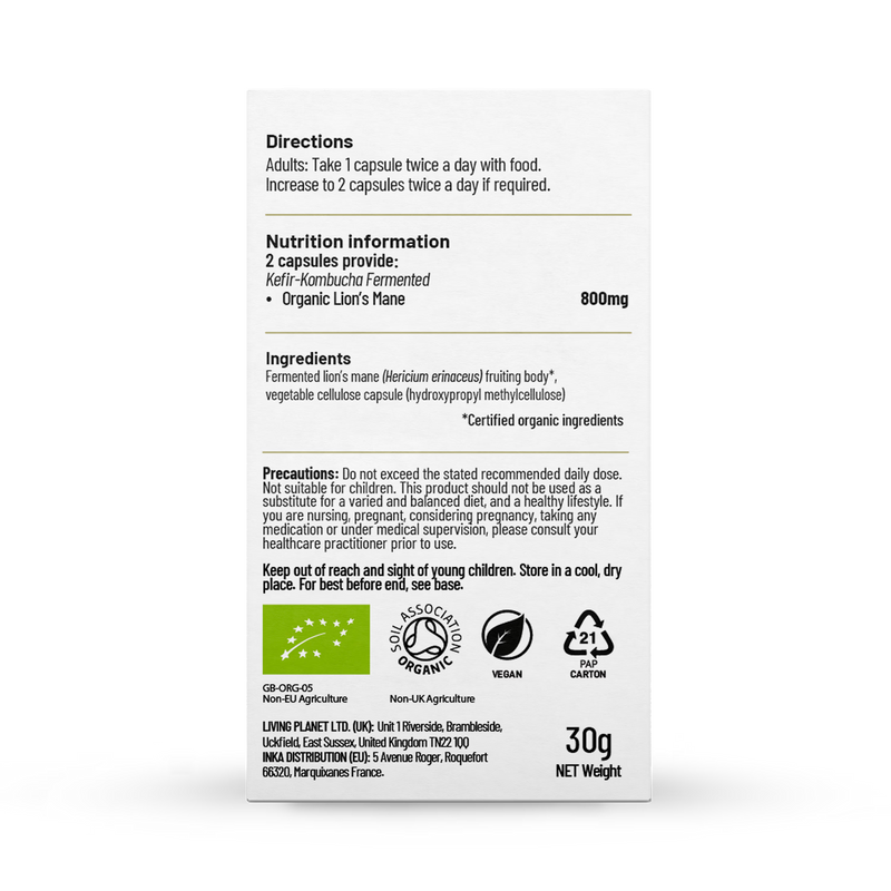 Living Nutrition Lion's Mane 60 Capsules, imported from the UK